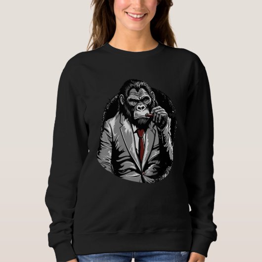 Gorilla In Suit Smoking Cigar Monkey Ape Wildlife Trui (Voorkant)
