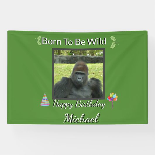 Gorilla Jungle Wild Birthday Theme Spandoek (Horizontaal)