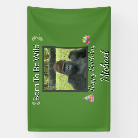 Gorilla Jungle Wild Birthday Theme Spandoek (Verticaal)