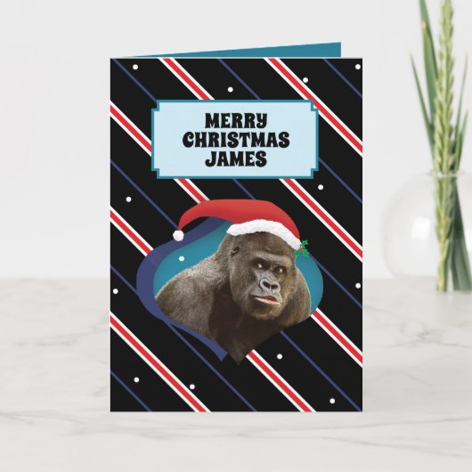 Gorilla kerstkaart die grappig is voor hem kaart (Voorkant)