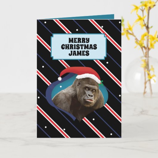 Gorilla kerstkaart die grappig is voor hem kaart (Gele Bloem)
