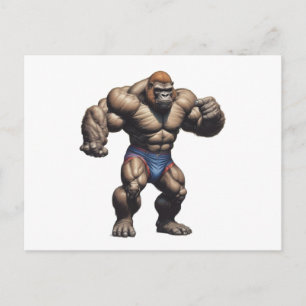 Gorilla Lichaam Bodybuilder Pop Art Cartoon Tekeni Briefkaart