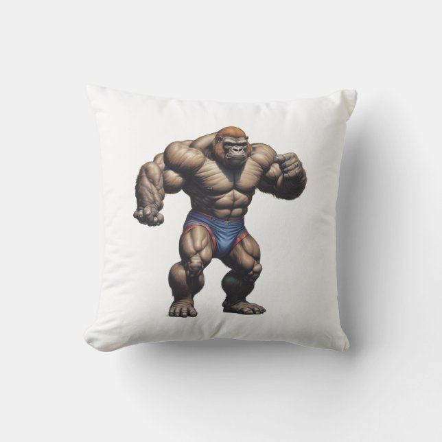 Gorilla Lichaam Bodybuilder Pop Art Cartoon Tekeni Kussen (Voorkant)