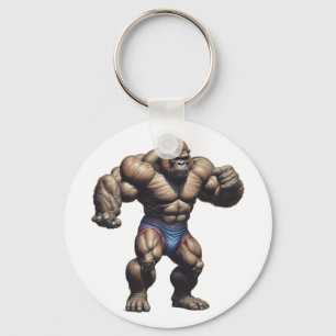 Gorilla Lichaam Bodybuilder Pop Art Cartoon Tekeni Sleutelhanger