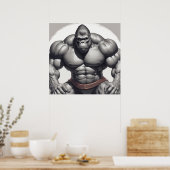 Gorilla Lichaamstrainer Pop Art Cartoon Tekening Poster (Keuken)