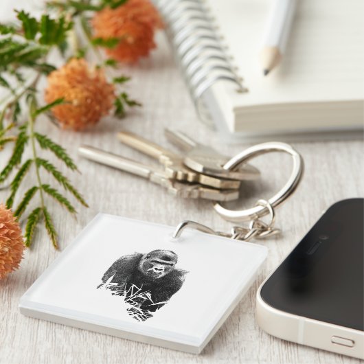 Gorilla Lope Digitale Outline Kunst Sleutelhanger (Voorkant Rechts)