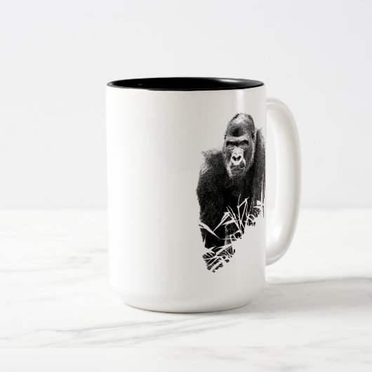 Gorilla Lope Digitale Outline Kunst Tweekleurige Koffiemok (Voorkant rechts)