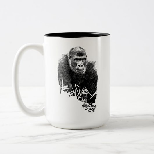 Gorilla Lope Digitale Outline Kunst Tweekleurige Koffiemok (Links)