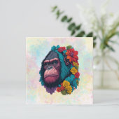 Gorilla met een plons van bloemen bedankkaart (Staand voorkant)
