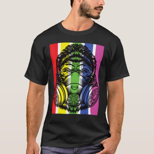 Gorilla met gasmaskerregenboogverstuiver t-shirt (Voorkant)