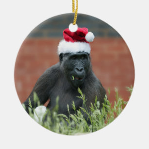 Gorilla met Kerstmis Keramisch Ornament