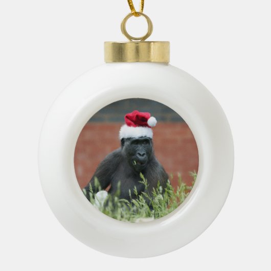 Gorilla met Kerstmis Keramische Bal Ornament (Voorkant)
