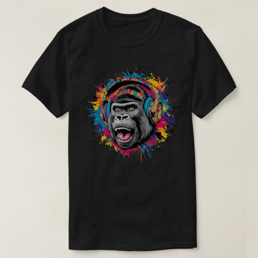 Gorilla met Koptelefoon Spatwater T-shirt (Design voorkant)