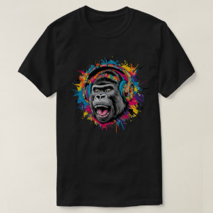 Gorilla met koptelefoon spetter  t-shirt