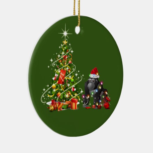 Gorilla met Pet LIGHTS Kerstmis Keramisch Ornament (Rechts)