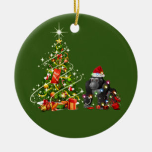 Gorilla met Pet LIGHTS Kerstmis Keramisch Ornament