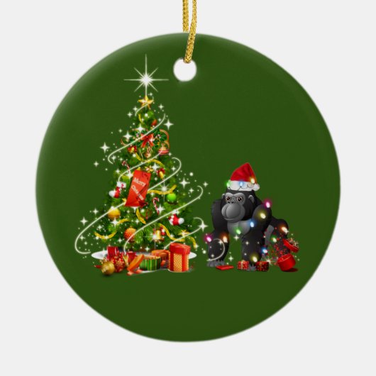 Gorilla met Pet LIGHTS Kerstmis Keramisch Ornament (Voorkant)