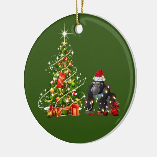 Gorilla met Pet LIGHTS Kerstmis Keramisch Ornament (Links)