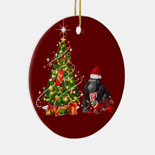 Gorilla met Pet schaats kerstmis Keramisch Ornament (Rechts)