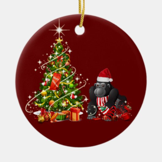 Gorilla met Pet schaats kerstmis Keramisch Ornament (Voorkant)