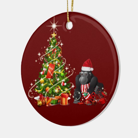 Gorilla met Pet schaats kerstmis Keramisch Ornament (Links)