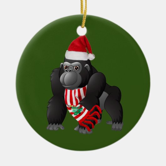 Gorilla met Petten kerst Keramisch Ornament (Voorkant)