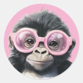 Gorilla met roze bril Lichtroze BG Sticker