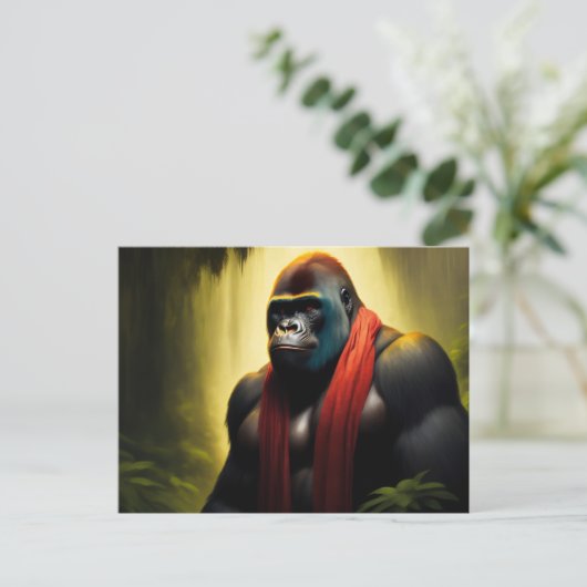 Gorilla met sjaal in het oerwoud briefkaart (Staand voorkant)