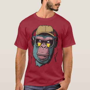 gorilla met zonnebril, hoofdtelefoon t-shirt