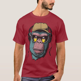 gorilla met zonnebril, hoofdtelefoon t-shirt