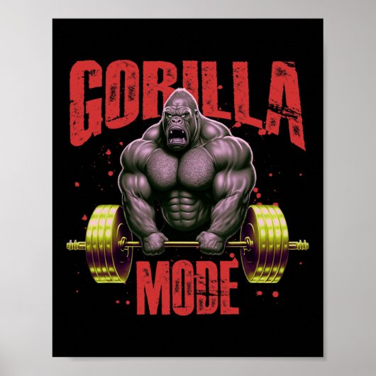 Gorilla Mode Krachttraining Gym Bodybuilding Worko Poster (Voorkant)