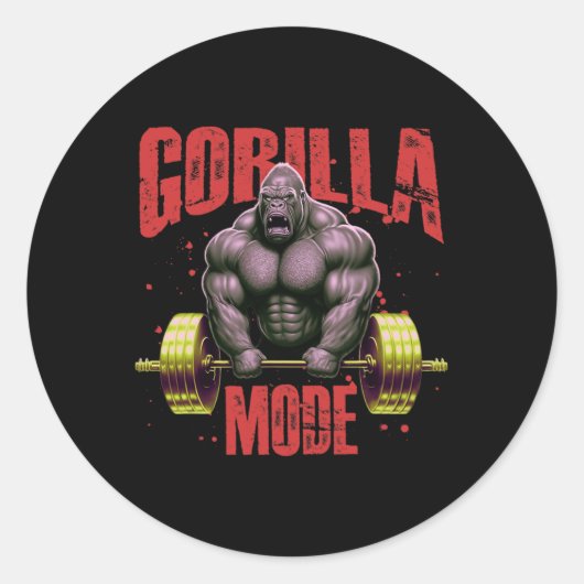 Gorilla Mode Weightlifting Gym Bodybuilding Workou Ronde Sticker (Voorkant)
