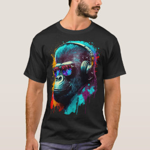 Gorilla Monkey DJ Hoofdtelefoon Zonnebril Kleurrij T-shirt