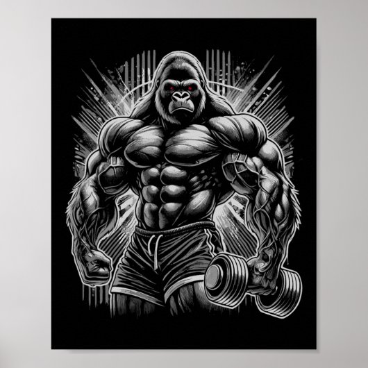 Gorilla Monkey Gym Wear Bodybuilding Workout Motiv Poster (Voorkant)