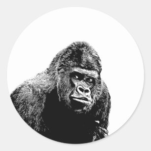 Gorilla Monkey Illustration Oerwoud safari animals Ronde Sticker