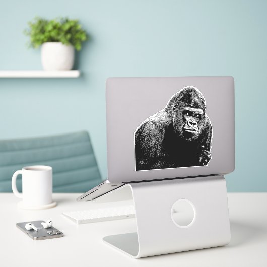 Gorilla Monkey Illustration Oerwoud safari animals Sticker (Laptop op bureau)