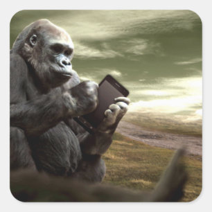 Gorilla neemt de tablet in vierkante sticker