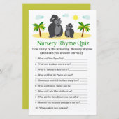 Gorilla Nursery Rhyme Quiz baby shower game (Voorkant / Achterkant)