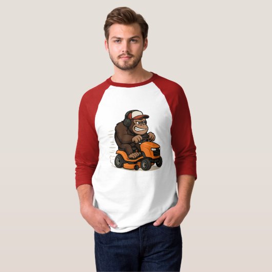 Gorilla op een grasmaaier T-shirt (Voorkant volledig)