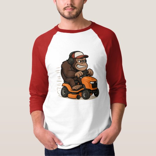 Gorilla op een grasmaaier T-shirt (Voorkant)