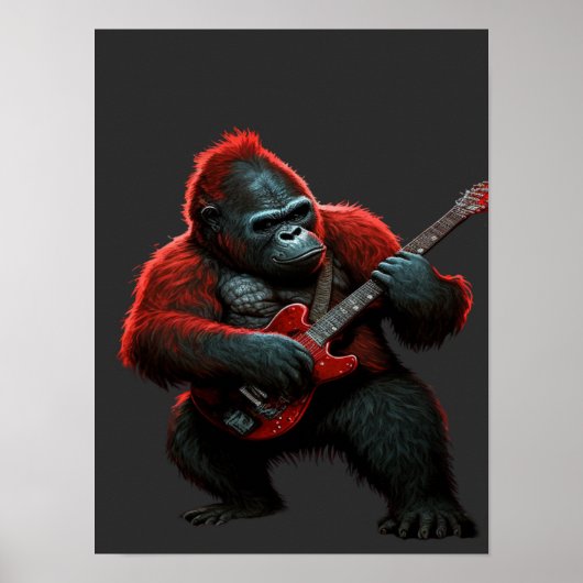 Gorilla Playing A Guitar T-Shirt Lumbar Cushion Poster (Voorkant)