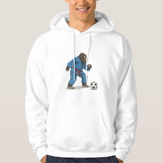 Gorilla playing soccer in karate kimono hoodie (Voorkant)