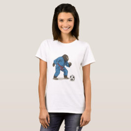 Gorilla playing soccer in karate kimono t-shirt