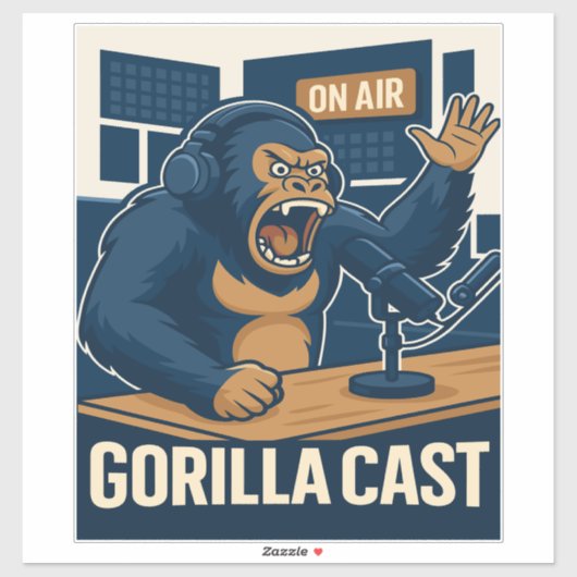 Gorilla Podcast on Air Studio Grappige Podcastpres Sticker (Vel)