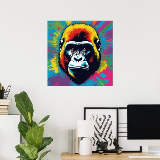 Gorilla Pop Art Cartoon Tekening Poster (Thuiskantoor)
