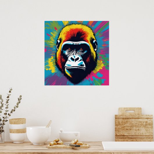 Gorilla Pop Art Cartoon Tekening Poster (Keuken)