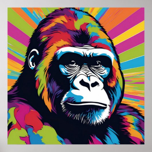 Gorilla Pop Art Cartoon Tekening Poster (Voorkant)