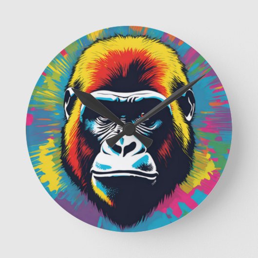 Gorilla Pop Art Cartoon Tekening Ronde Klok (Voorkant)