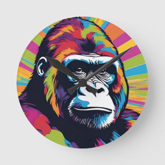Gorilla Pop Art Cartoon Tekening Ronde Klok (Voorkant)