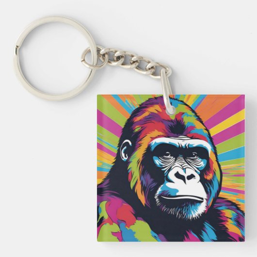 Gorilla Pop Art Cartoon Tekening Sleutelhanger (voorkant)